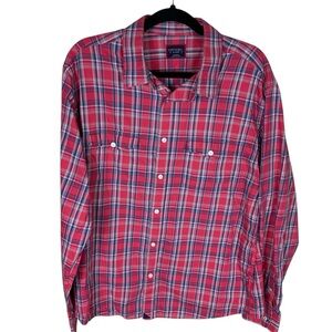 *2/$30* Untuckit Red Blue White Plaid Long Sleeve Button Up Cotton Shirt Size XL